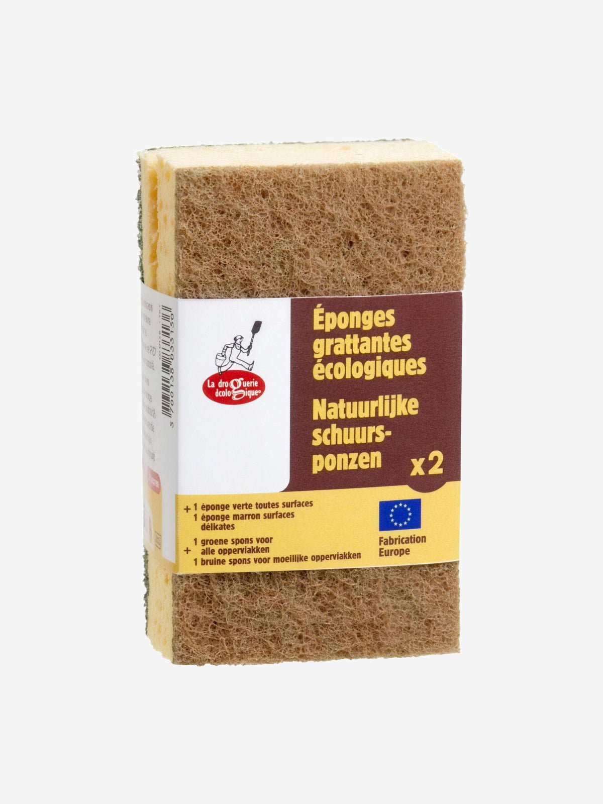 1 éponge verte + 1 éponge marron à récurer en matières recyclées Droguerie Ecologique - Herboristerie de Paris