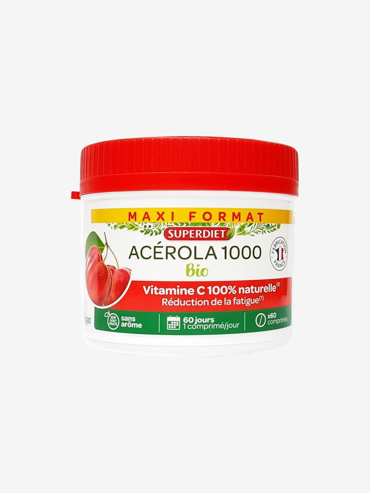 Acérola Bio 1000 Vitamine C maxi pot de 60 comprimés Super Diet - Herboristerie de Paris