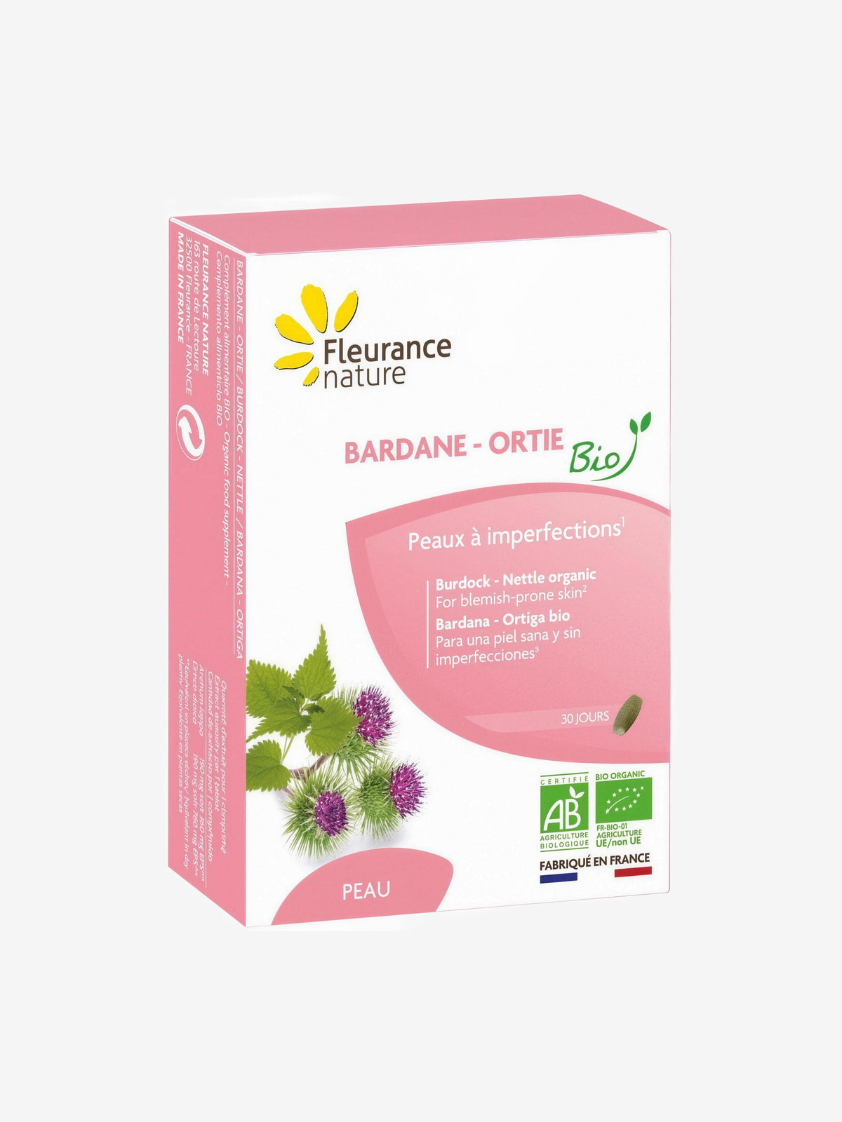 Bardane Ortie peaux à imperfections 30 comprimés Fleurance Nature - Herboristerie de Paris