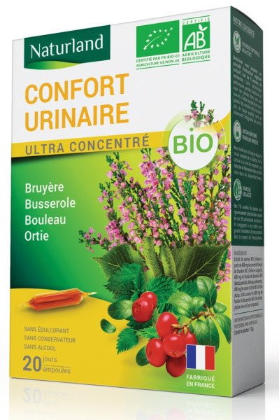 Confort urinaire Bruyère Busserole Bouleau Ortie Bio 20 ampoules Naturland - Herboristerie de Paris