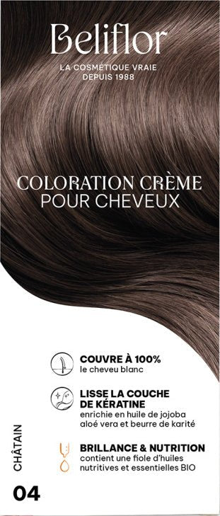 Coloration Crème pour Cheveux 04 Châtain Beliflor - Herboristerie de Paris