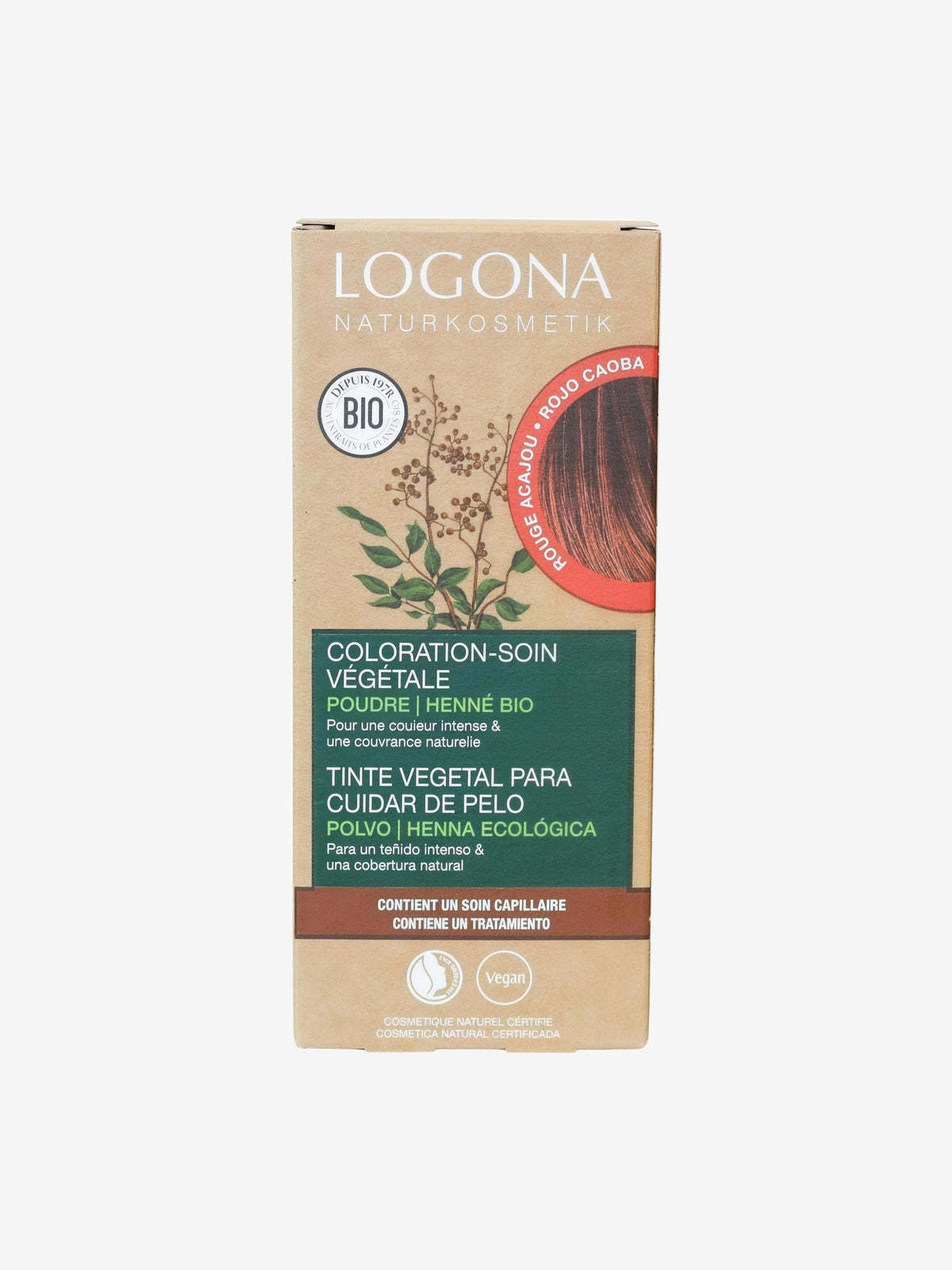Coloration soin végétale Rouge Acajou 100g Logona - Herboristerie de Paris