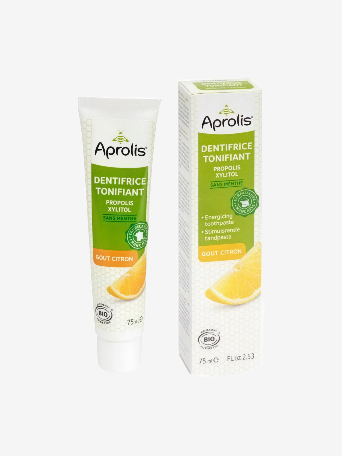Dentifrice Tonifiant sans menthe Propolis et xylitol aromatisé au Citron 75ml Aprolis - Herboristerie de Paris