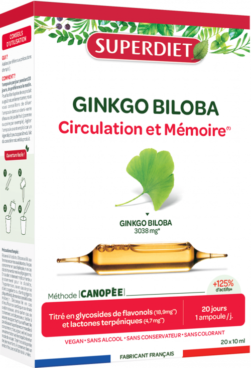 Ginkgo Biloba bio 20 ampoules de 10ml Super Diet - Herboristerie de Paris