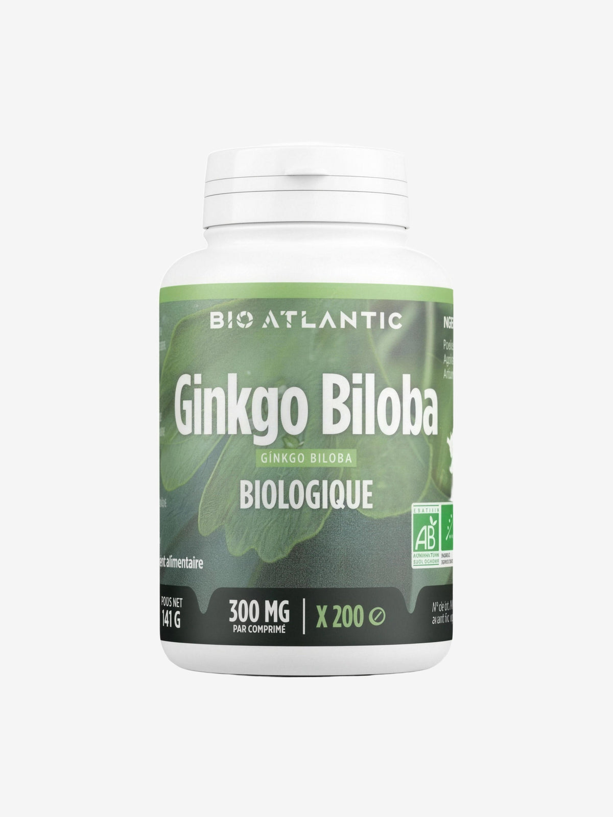 Ginkgo Biloba bio 300mg 200 comprimés Bio Atlantic - Herboristerie de Paris