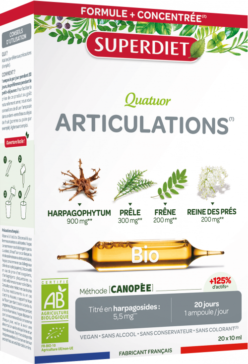 Quatuor Articulations Bio 20 ampoules de 10ml Super Diet - Herboristerie de Paris