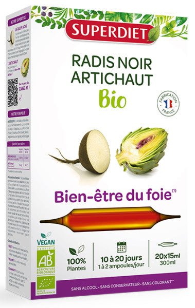 Radis noir Artichaut Bio 20 ampoules de 15ml Super Diet - Herboristerie de Paris