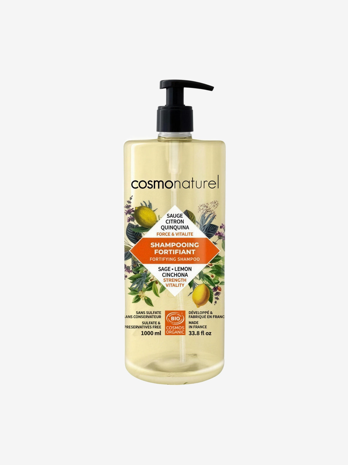 Shampooing Fortifiant Quinquina Sauge Citron 1L Cosmo Naturel - Herboristerie de Paris