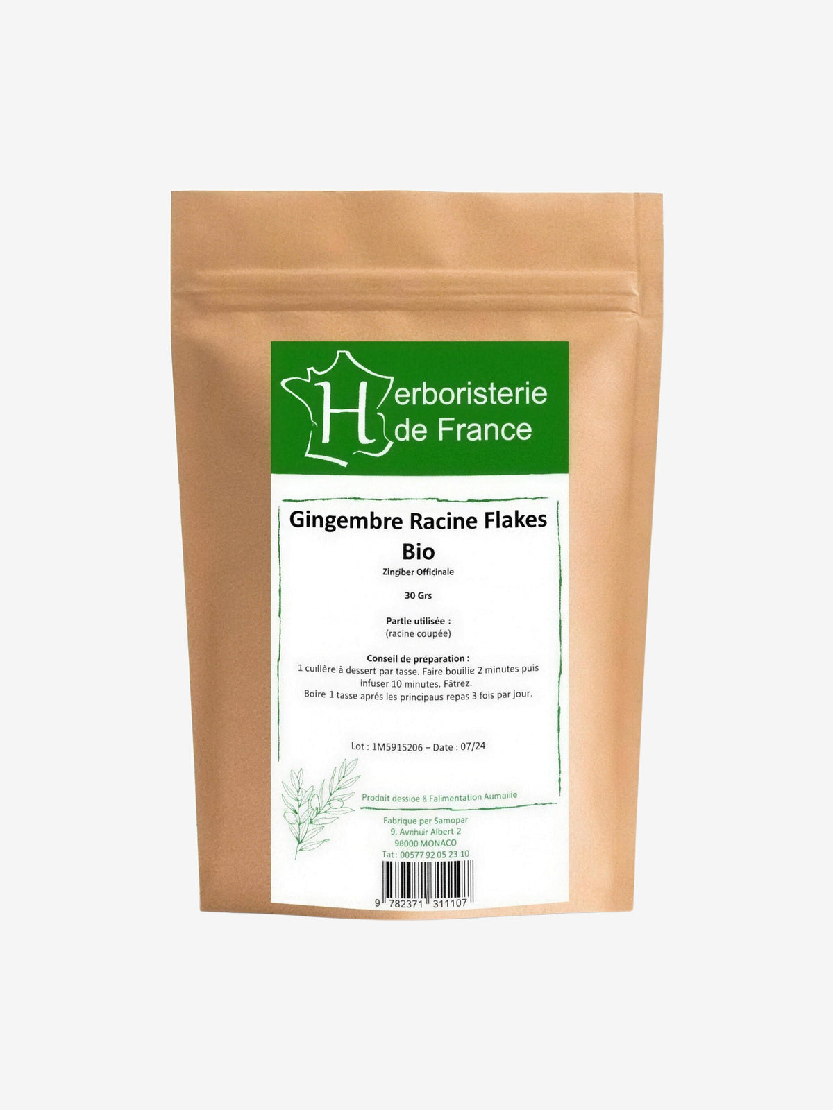Tisane Gingembre racine BIO 30 gr Herboristerie de France - Herboristerie de Paris