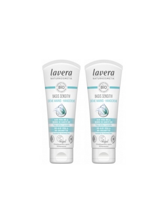 Lot Crèmes Mains Amande Bio et Karité Basis Sensitiv 2x75ml Lavera Herboristerie de Paris