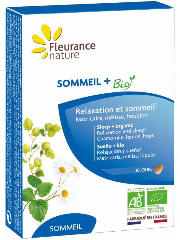 Sommeil + Bio 60 comprimés Fleurance Nature Herboristerie de Paris mélisse camomille matricaire houblon