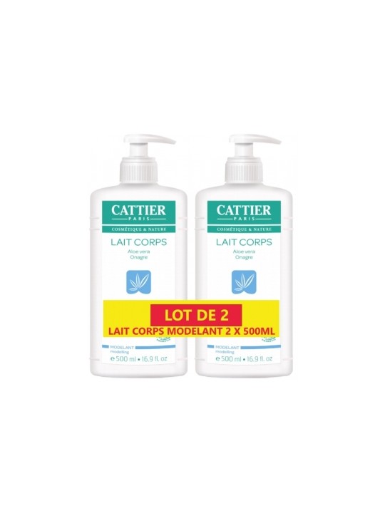 Lot de 2 Lait Corps Hydratant modelant aloe vera onagre 2 x 500ml Cattier Herboristerie de Paris