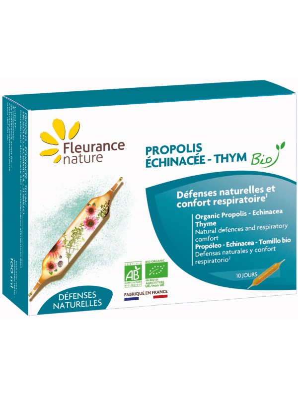 Propolis Échinacée Thym Bio 10 ampoules Fleurance Nature Herboristerie de Paris extrait de propolis brune purifiée