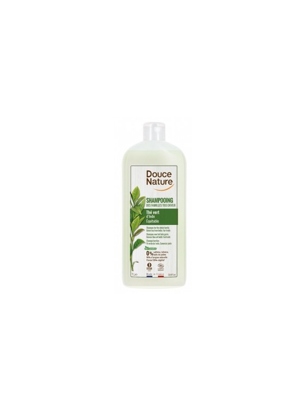 Shampoing des familles sans sulfates tous cheveux Thé vert d'Inde 1L Douce Nature Herboristerie de Paris