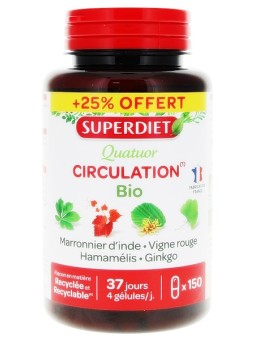 Quatuor Circulation Marronnier Vigne Rouge Hamamélis Ginkgo 120 gélules +25% OFFERT Super Diet Herboristerie de Paris