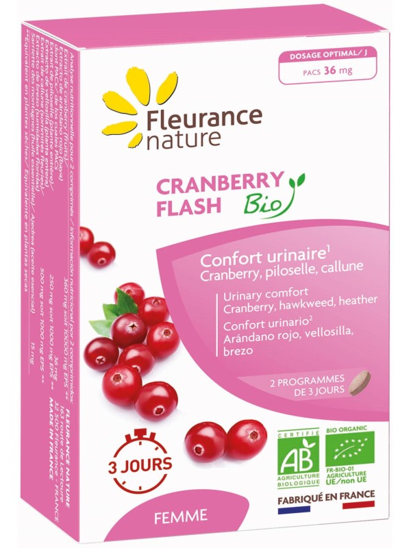 Cranberry flash Bio 14 comprimés Fleurance Nature Herboristerie de Paris santé urinaire callune piloselle