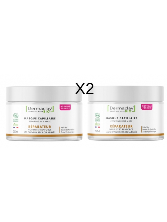 Lot de 2 masque capillaire réparateur 2 x 125ml Dermaclay  Herboristerie de Paris