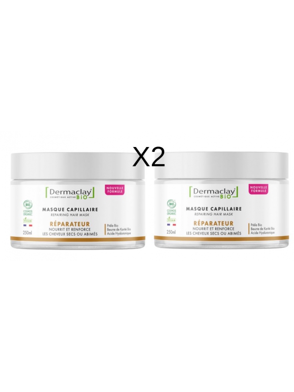 Lot de 2 masque capillaire réparateur 2 x 125ml Dermaclay  Herboristerie de Paris