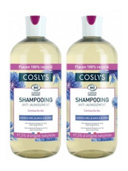 Lot de 2 Shampooing anti jaunissement cheveux gris blancs et blonds centaurée 2 x 500ml Coslys Herboristerie de Paris
