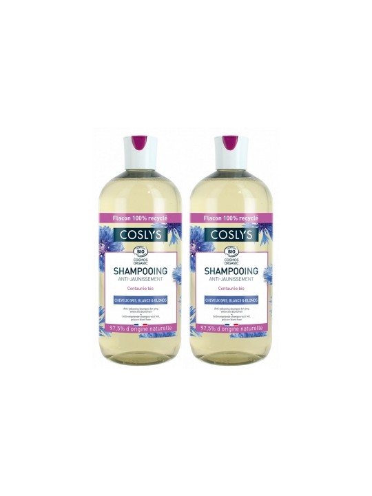 Lot de 2 Shampooing anti jaunissement cheveux gris blancs et blonds centaurée 2 x 500ml Coslys Herboristerie de Paris