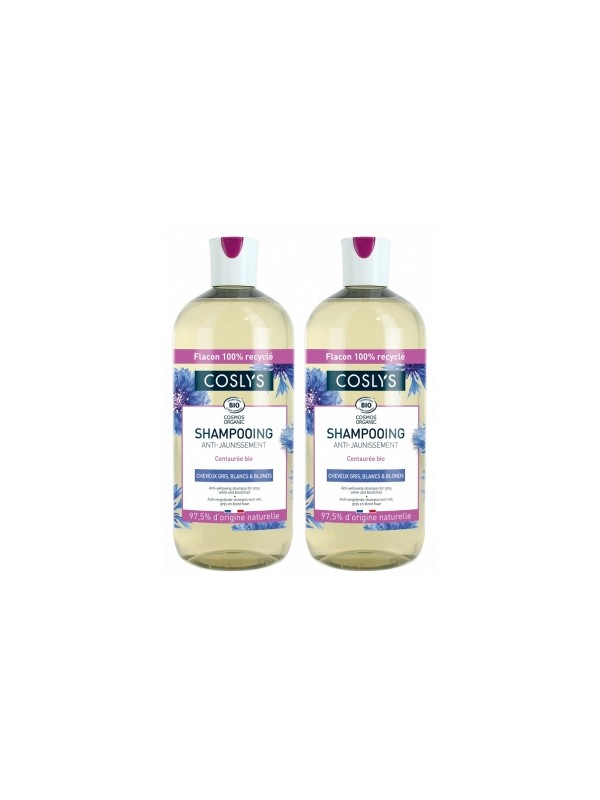 Lot de 2 Shampooing anti jaunissement cheveux gris blancs et blonds centaurée 2 x 500ml Coslys Herboristerie de Paris