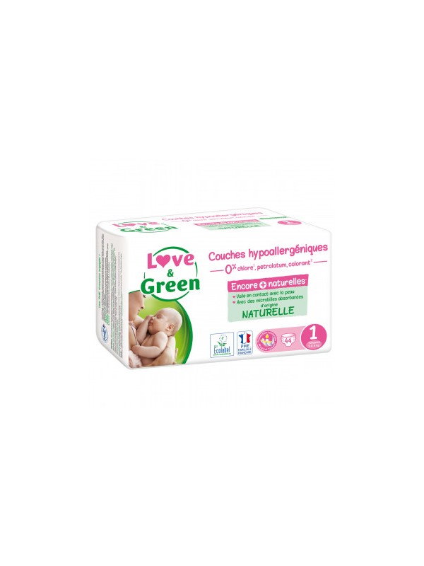 Couches Hypoallergéniques T1 (2/5 kg) x44 Love and Green Herboristerie de Paris