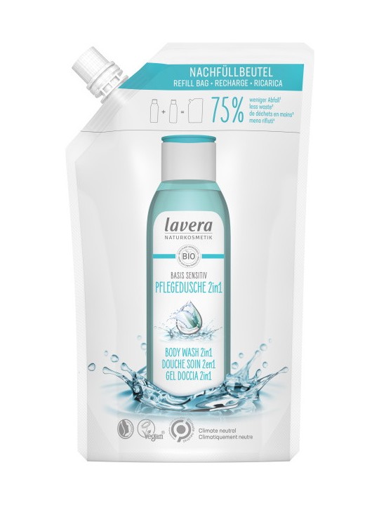 Recharge Gel Douche Soin 2en1 basis sensitiv 500ml Lavera économique laver les épidermes réactifs Herboristerie de paris