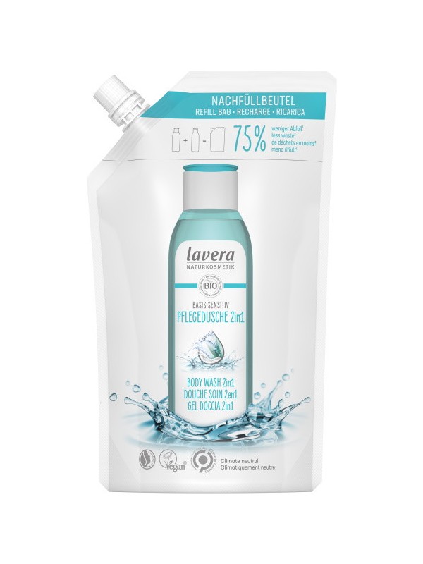 Recharge Gel Douche Soin 2en1 basis sensitiv 500ml Lavera économique laver les épidermes réactifs Herboristerie de paris
