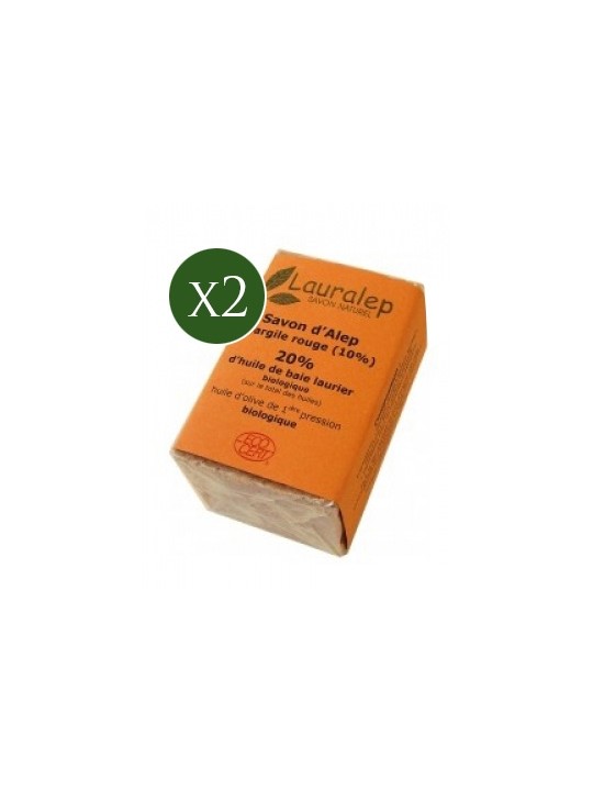 Lot de 2 savons d'Alep à l'Argile Rouge 150g Lauralep Herboristerie de Paris