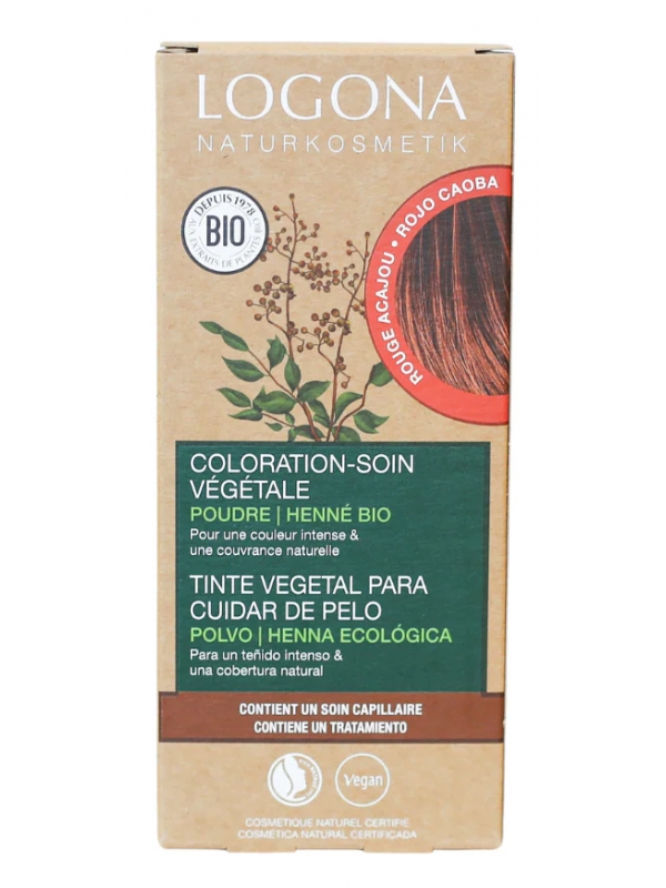 Coloration soin végétale Rouge Acajou 100g Logona Herboristerie de Paris acajou foncé soin capillaire
