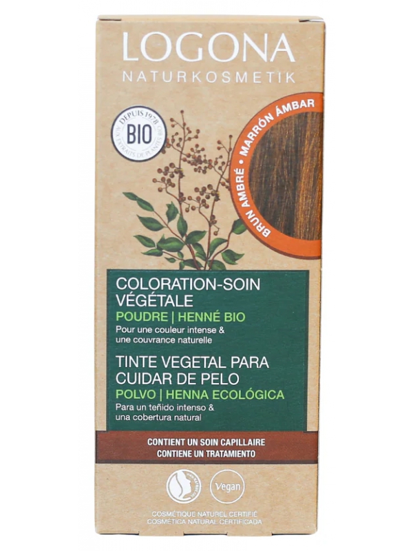 Coloration soin végétale Brun ambré 100g Logona Herboristerie de Paris reflets noisette cuivrés