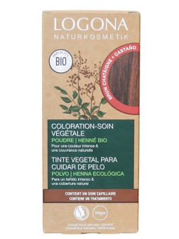 Coloration soin végétale Brun Châtaigne 100g Logona Herboristerie de Paris chatain moyen uniforme