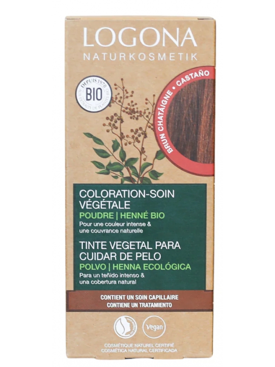 Coloration soin végétale Brun Châtaigne 100g Logona Herboristerie de Paris chatain moyen uniforme