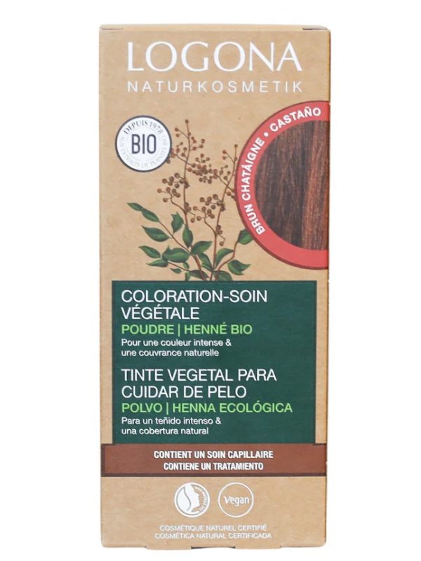 Coloration soin végétale Brun Châtaigne 100g Logona Herboristerie de Paris chatain moyen uniforme