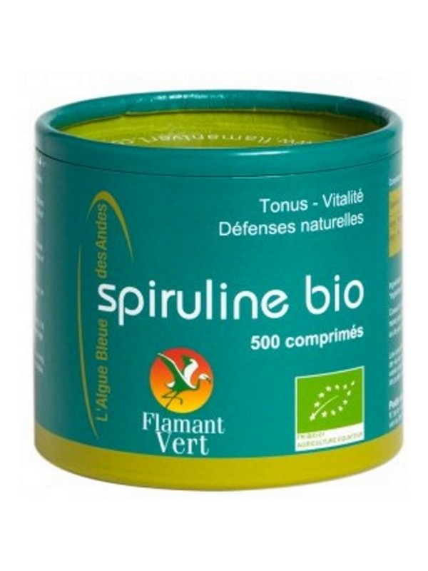 Spiruline bio 500 comprimés de 500 mg Flamant Vert tonus et vitalité Herboristerie de paris