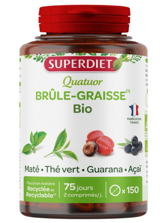 Quatuor Maté Guarana Thé vert Acaï brule graisse 150 comprimés Super Diet Herboristerie de Paris