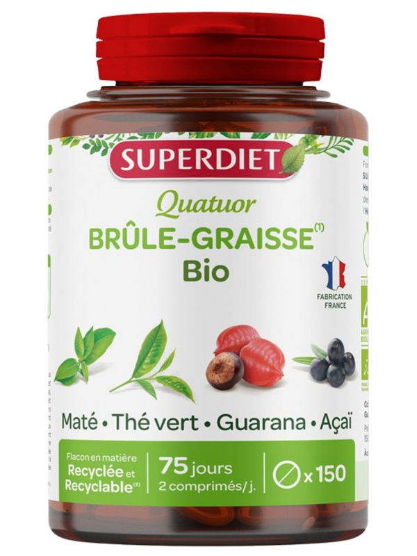 Quatuor Maté Guarana Thé vert Acaï brule graisse 150 comprimés Super Diet Herboristerie de Paris
