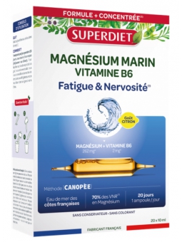 Magnesium marin et Vitamine B6 20 ampoules de 15ml Super Diet Herboristerie de Paris contre la fatigue