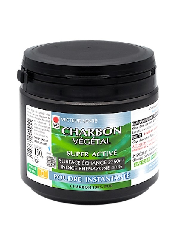 Charbon végétal super activé Poudre Instantanée 150g Vecteur Sante Herboristerie de Paris aide la digestion