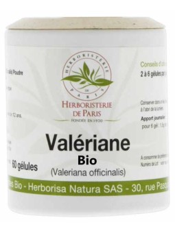 Valériane racine BIO 250mg 60 gélules Herboristerie de Paris sommeil endormissement extrait aqueux
