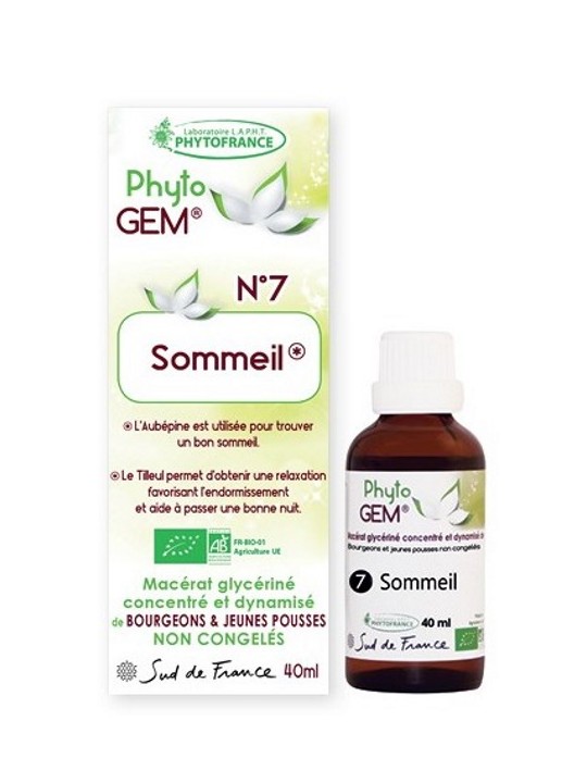 PHYTOGEM N° 7 SOMMEIL BIO 40ml Phytofrance relaxation bras de morphée herboristerie de paris