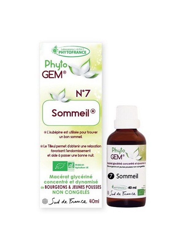 PHYTOGEM N° 7 SOMMEIL BIO 40ml Phytofrance relaxation bras de morphée herboristerie de paris
