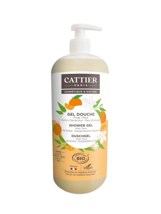 Gel douche sans sulfate parfum Clémentine Fleur d'oranger 1 Litre Cattier Gel douche relaxant  Herboristerie de Paris