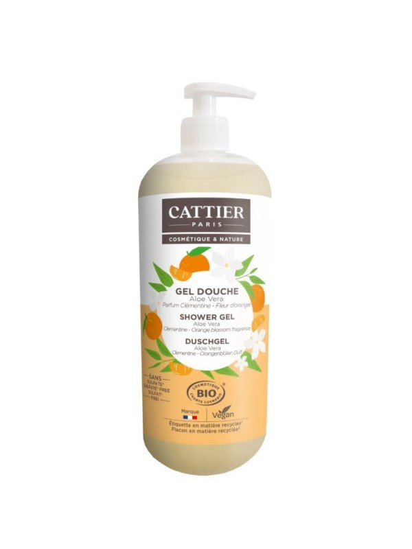 Gel douche sans sulfate parfum Clémentine Fleur d'oranger 1 Litre Cattier Gel douche relaxant  Herboristerie de Paris