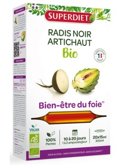Radis noir Artichaut Bio 20 ampoules de 15ml Super Diet digestion Herboristerie de paris