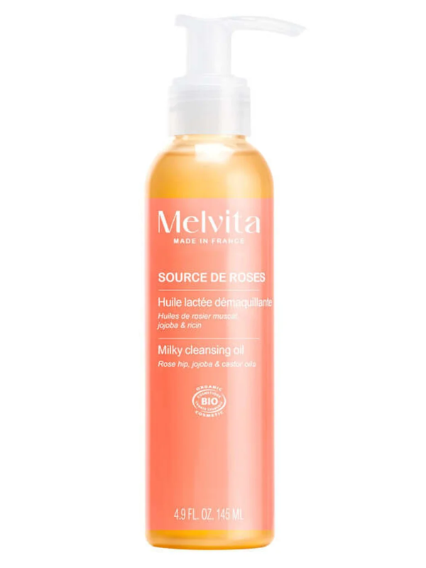 Huile lactée démaquillante Source de roses 145ml Melvita Herboristerie de Paris rose de damas rosier muscat jojoba