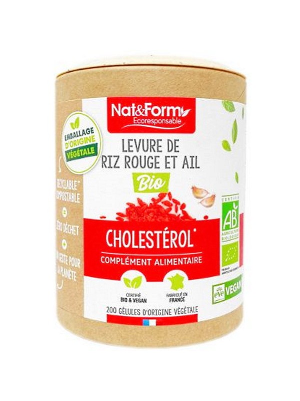 Levure de riz rouge et Ail bio 200 gélules Nat et Form 6 mois de cure cholestérol fonction circulatoire Herboristerie de paris