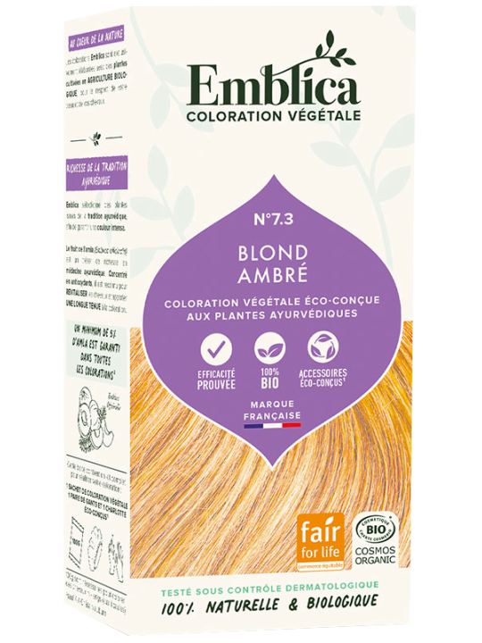 Coloration végétale Blond ambré 7.3 Emblica Herboristerie de Paris