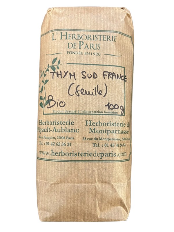 Tisane de Thym bio feuilles Sud France 100g Herboristerie de Paris défenses immunitaires infusion de thym