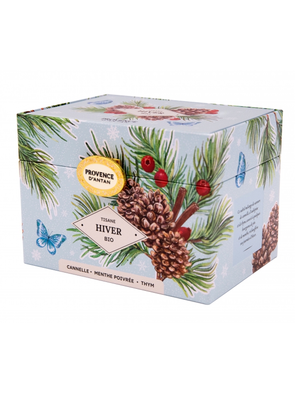 Tisane Hiver bio 24 sachets 48 gr boite métal Provence D Antan thym pin respiration Herboristerie de paris